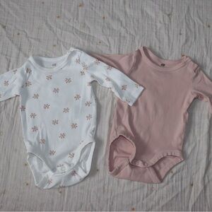 H&M Floral and Pink Preemie Long Sleeve One Pieces